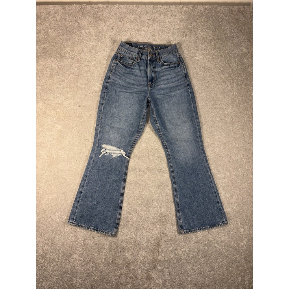 american eagle flare highest rise 90s flare Distressed 0 short